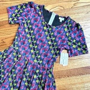 New LuLaRoe Pink & Green Dressy Amelia Fit Flare Skater Dress Sz L